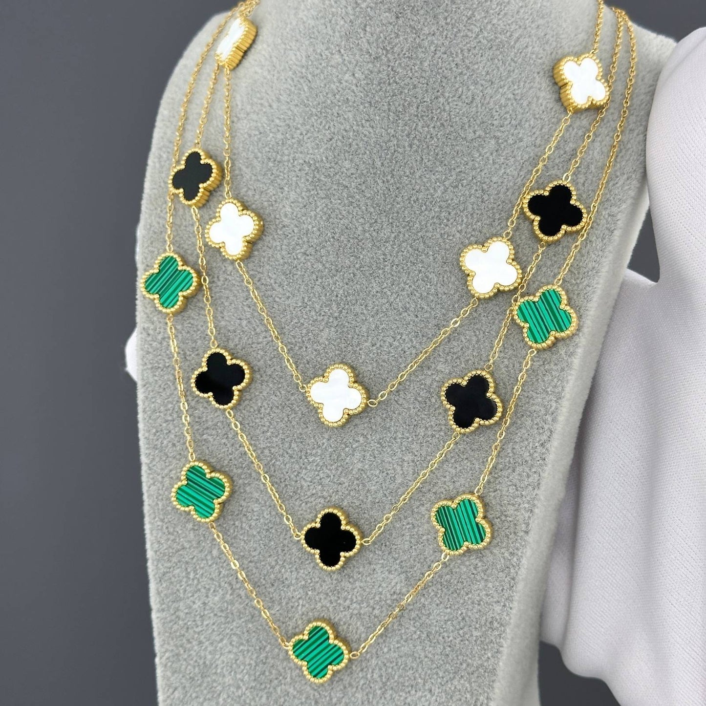 18K Gold Plated Stainless Steel Black Enamel Flower Necklace