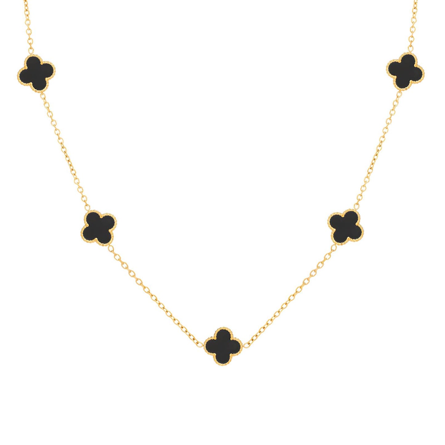 18K Gold Plated Stainless Steel Black Enamel Flower Necklace