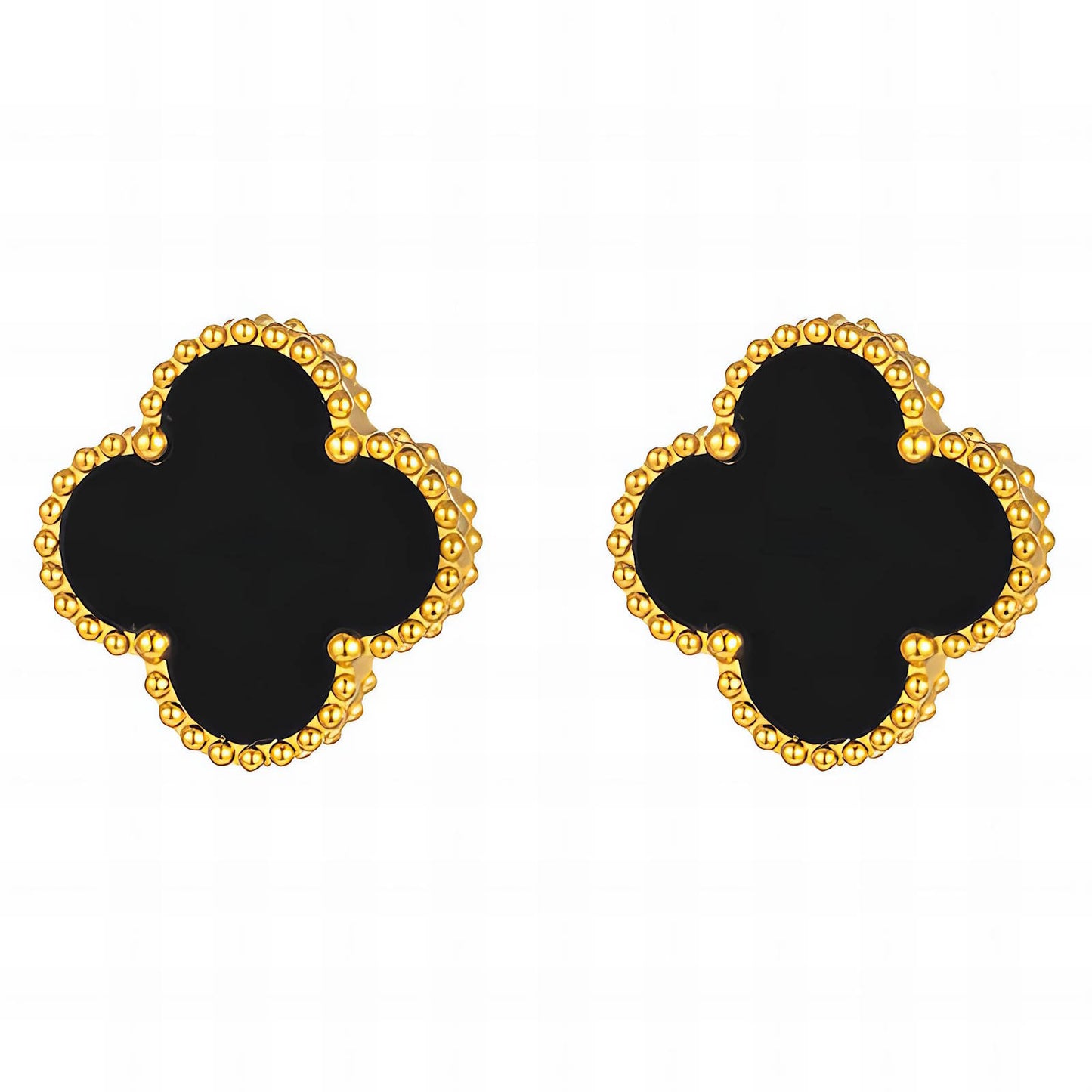 18K Gold Plated Stainless Steel Black Enamel Flower Earrings