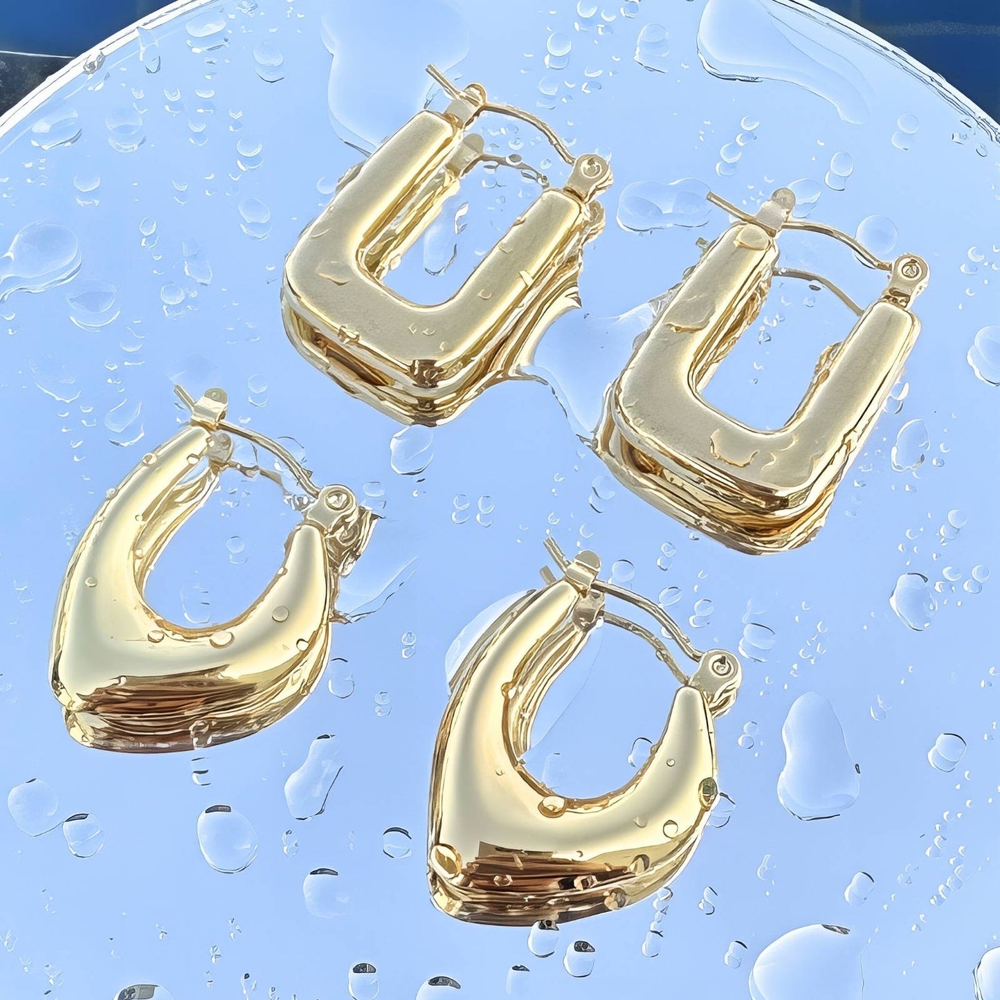 18K Gold Plated Stainless Steel Oblong Hoop Earrings