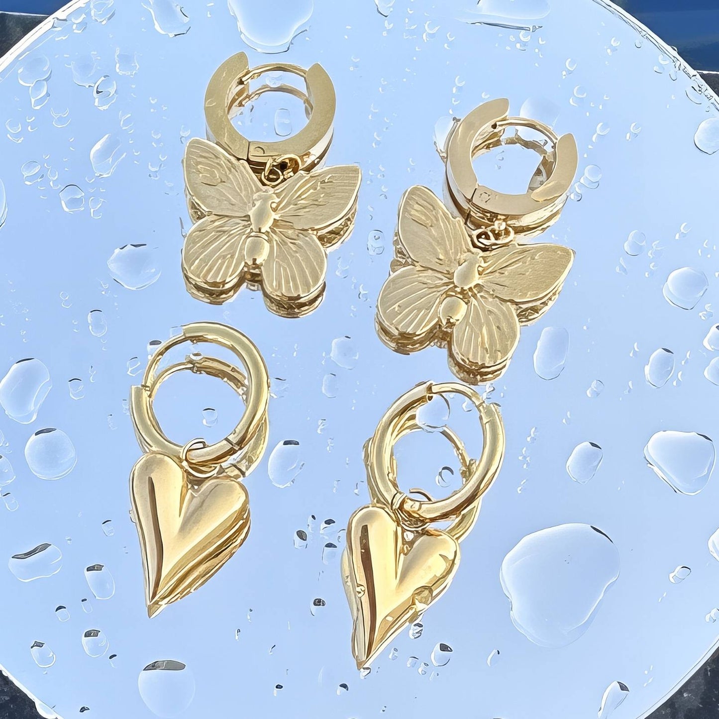 18K Gold Plated Stainless Steel Hearts Earrings