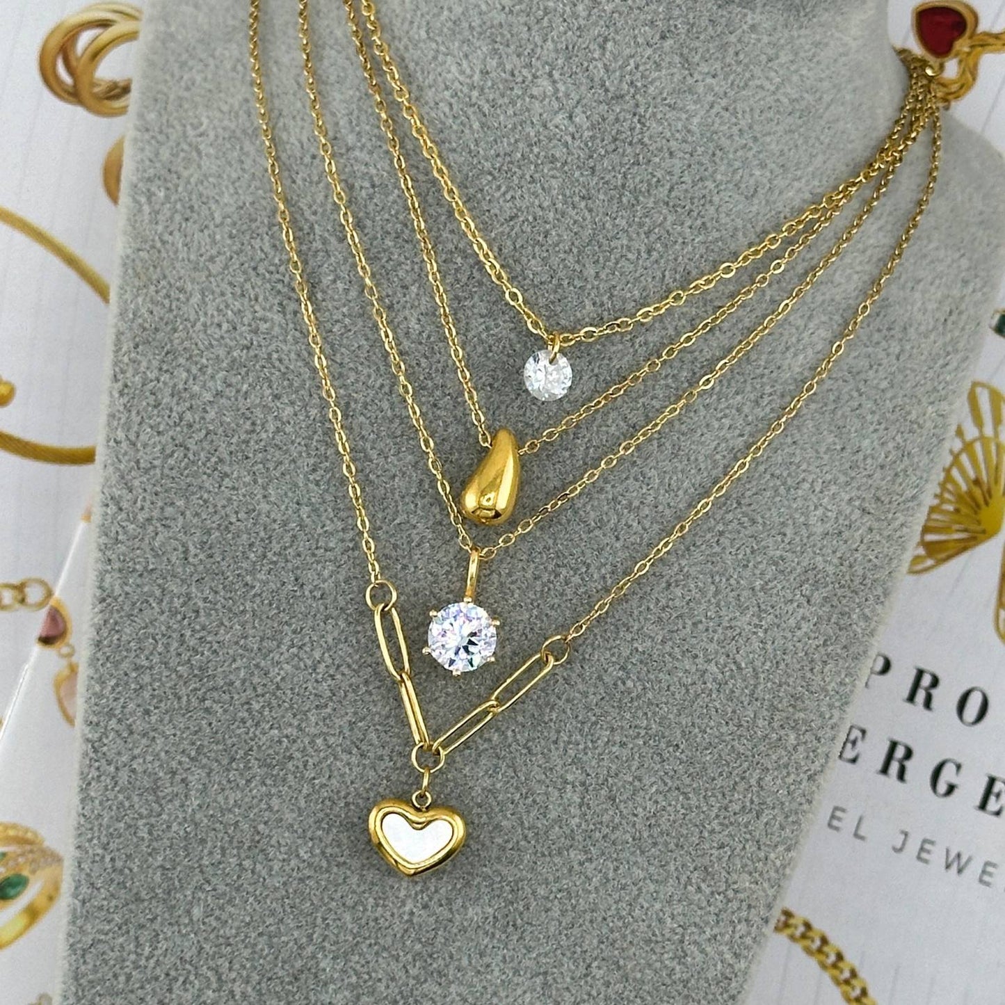 18K Gold Plated Stainless Steel Hearts Necklace