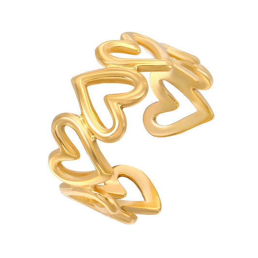 18K Gold Plated Stainless Steel Hearts Ring