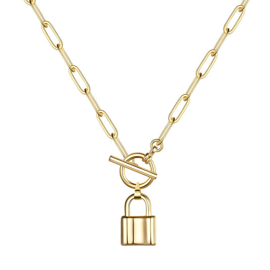 18K Gold Plated Stainless Steel Lock Necklace