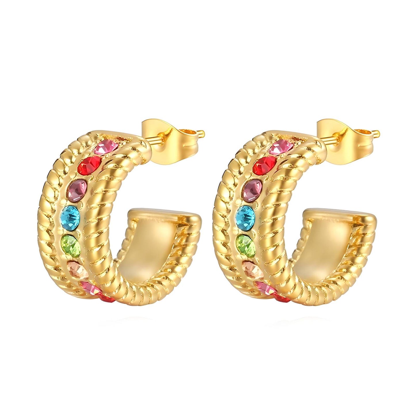 18K Gold Plated Stainless Steel Multicolor Loop Earrings