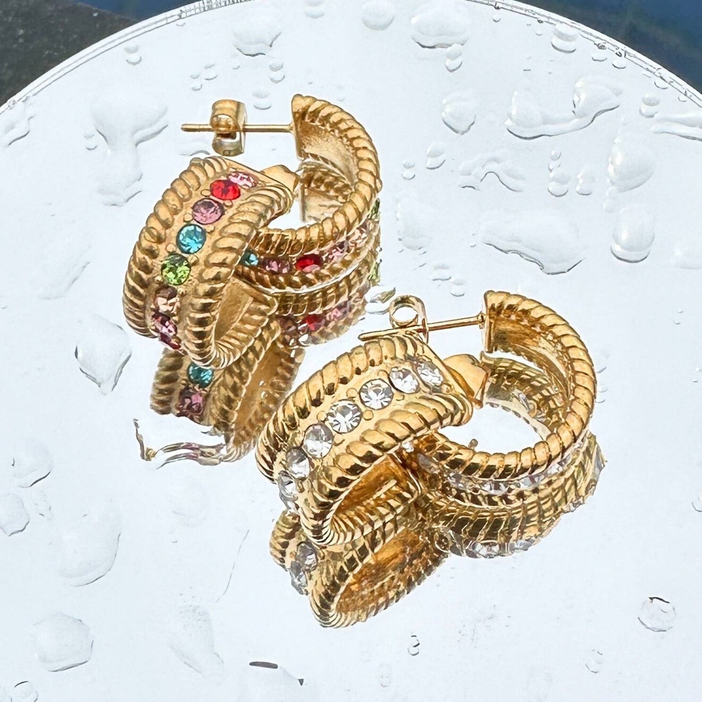 18K Gold Plated Stainless Steel Multicolor Loop Earrings