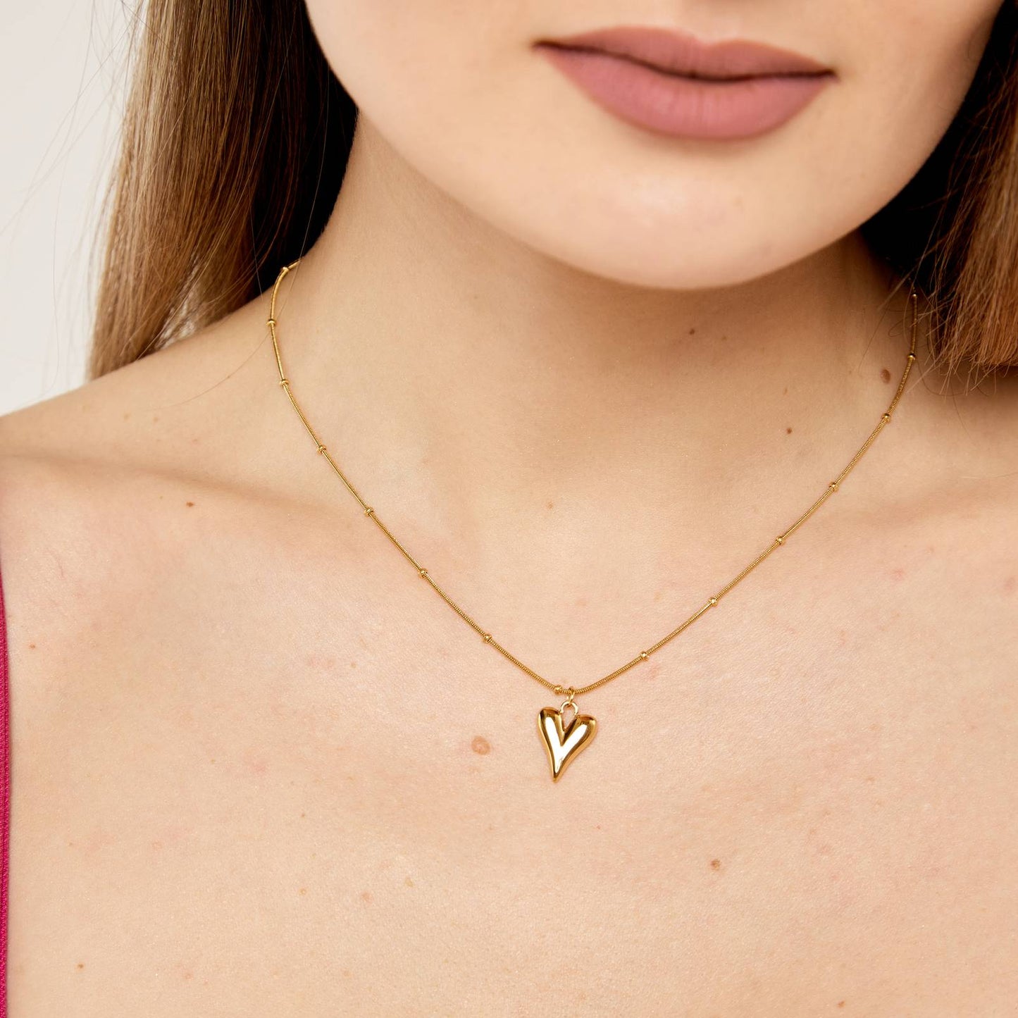 18K Gold Plated Stainless Steel Solid Heart Necklace