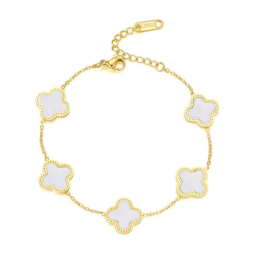 18K Gold Plated Stainless Steel White Enamel Flower Bracelet