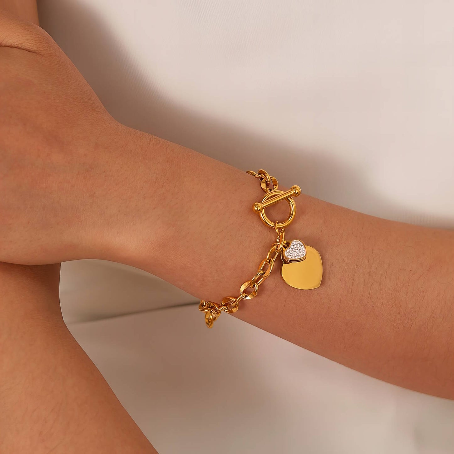 18K Gold Plated Stainless Steel Hearts Bracelet