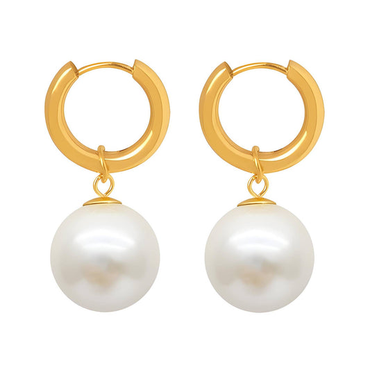 18K Gold Plated Stainless Steel Loop With Pearl Hoop Earrings