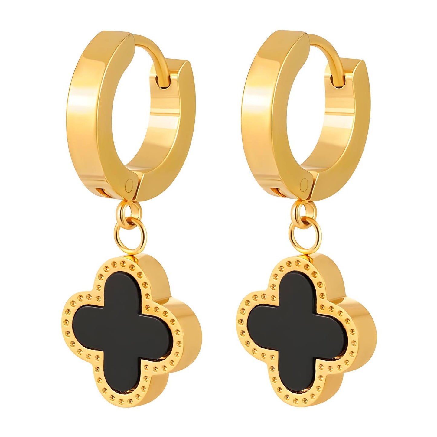 18K Gold Plated Stainless Steel Loop With Enamel Flower Hoop Earrings