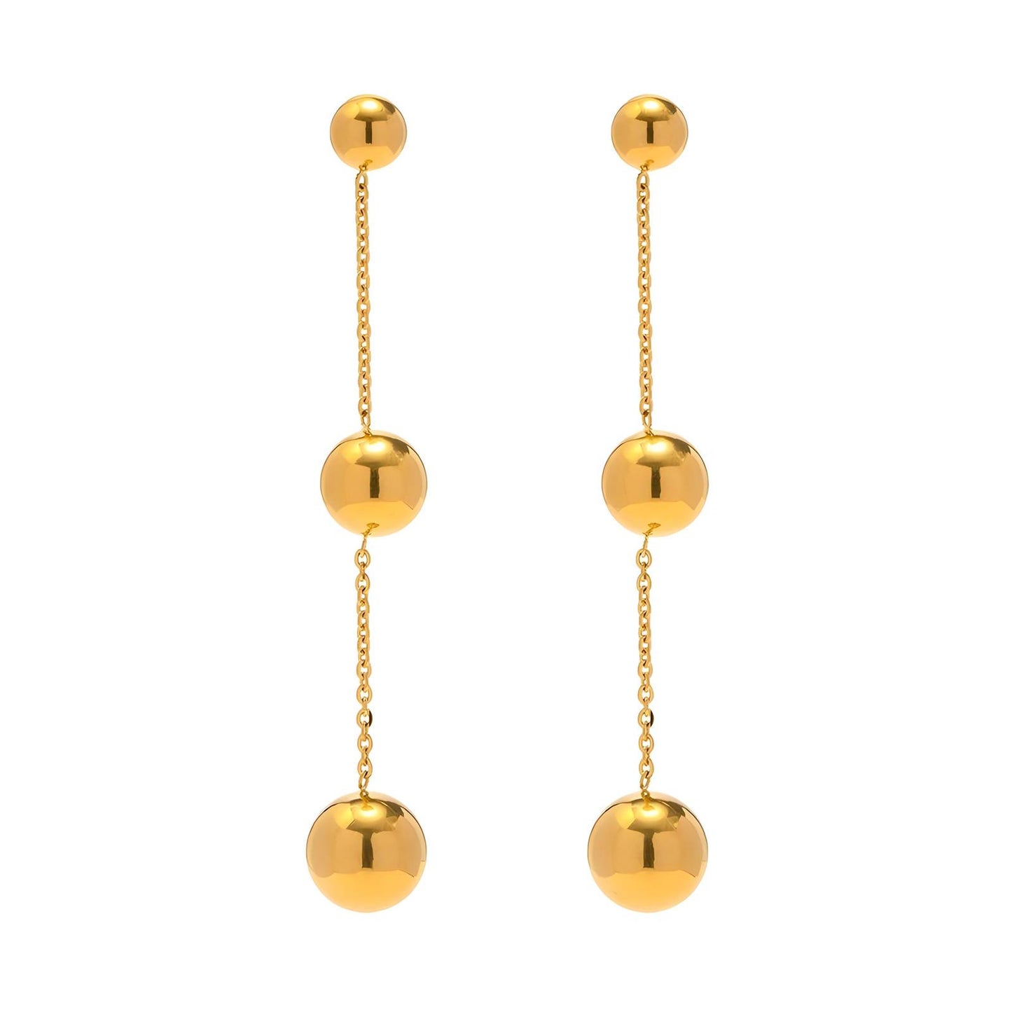 18K Gold Plated Stainless Steel Shiny Balls Studs Earrings