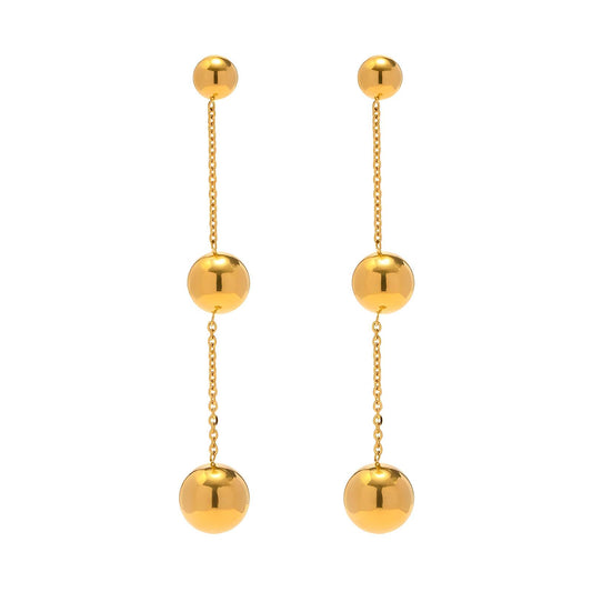 18K Gold Plated Stainless Steel Shiny Balls Studs Earrings