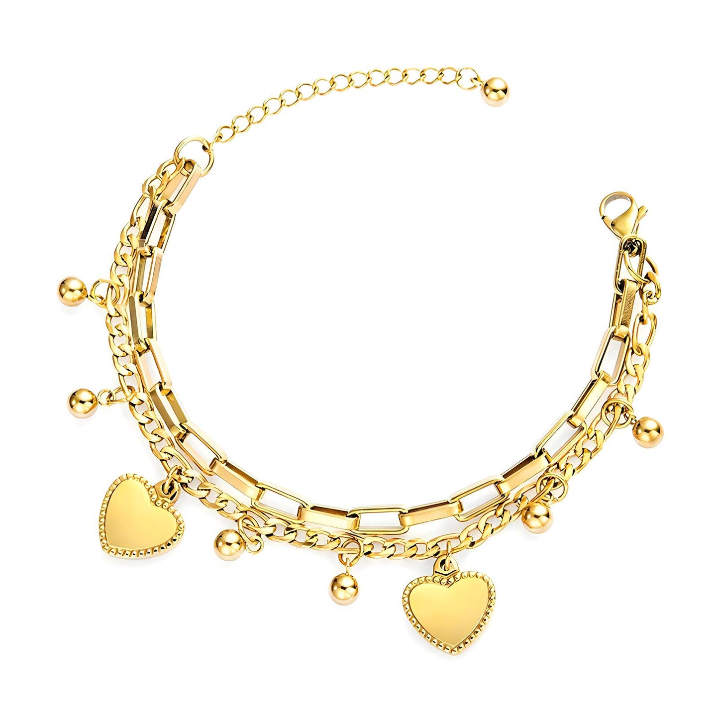 18K Gold Plated Stainless Steel Hearts Bracelet