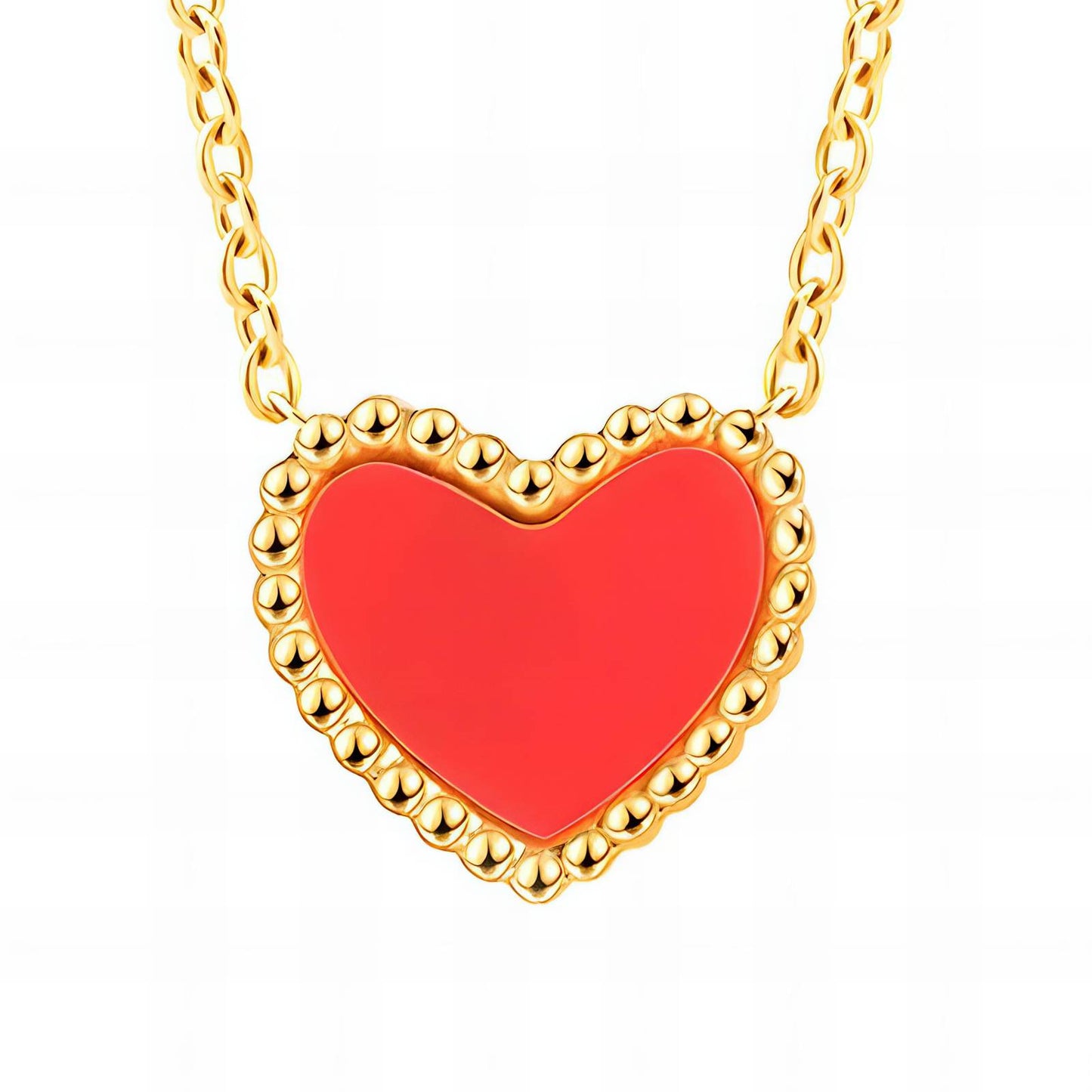 18K Gold Plated Stainless Steel Red Enamel Hearts Necklace