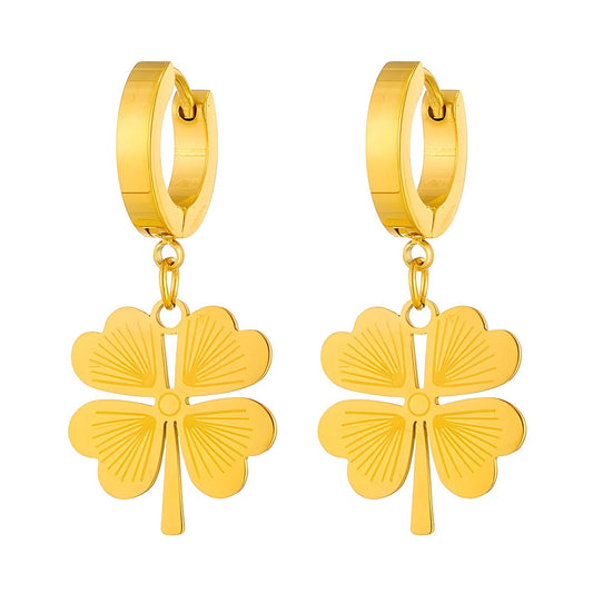 18K Gold Plated Stainless Steel Clover Hoop Earrings