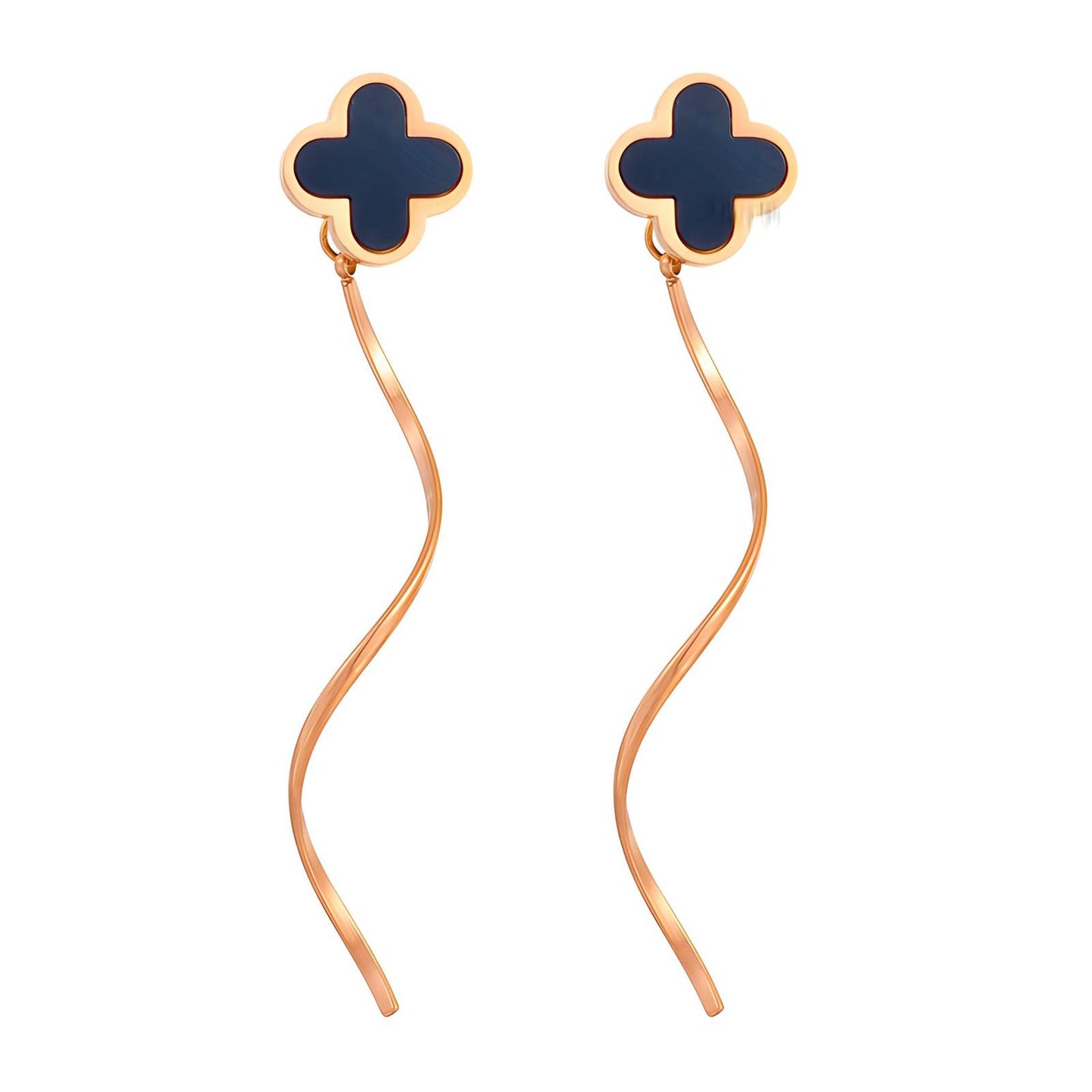 18K Gold Plated Stainless Steel Flower Black Enamel Stud Earrings