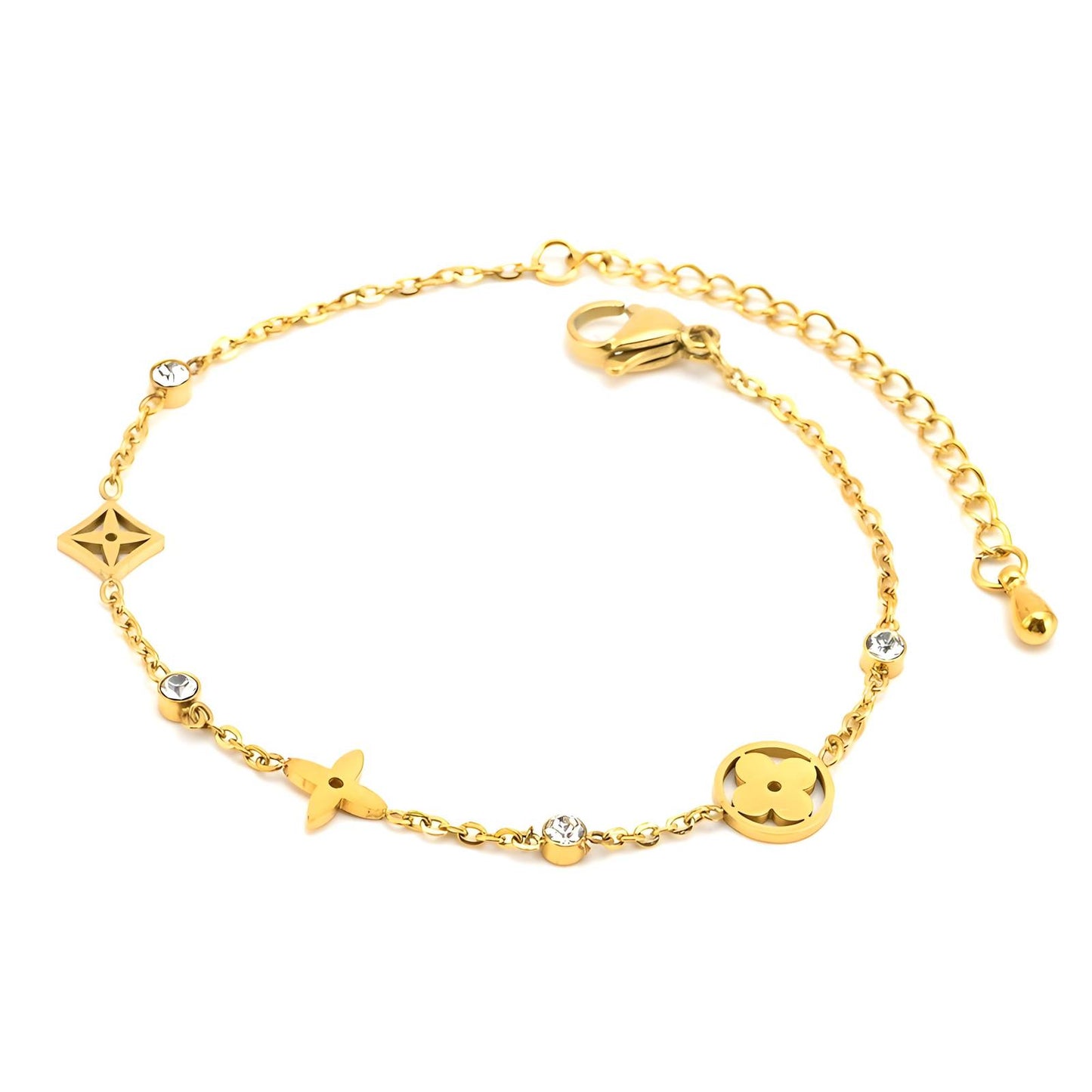 18K Gold Plated Stainless Steel Star Flower and Diamond Bracelet