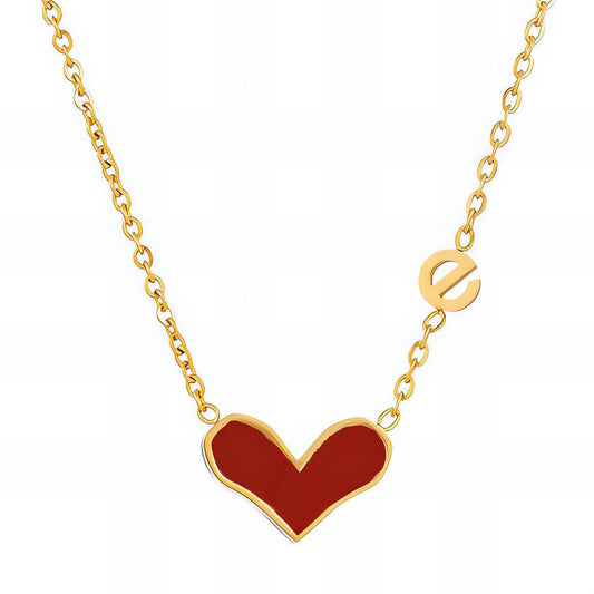 18K Gold Plated Stainless Steel Red Enamel Heart Necklace