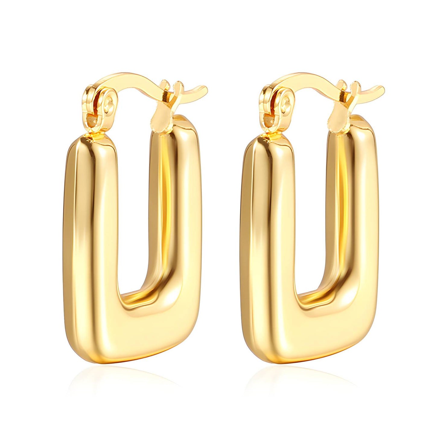 18K Gold Plated Stainless Steel Oblong Hoop Earrings