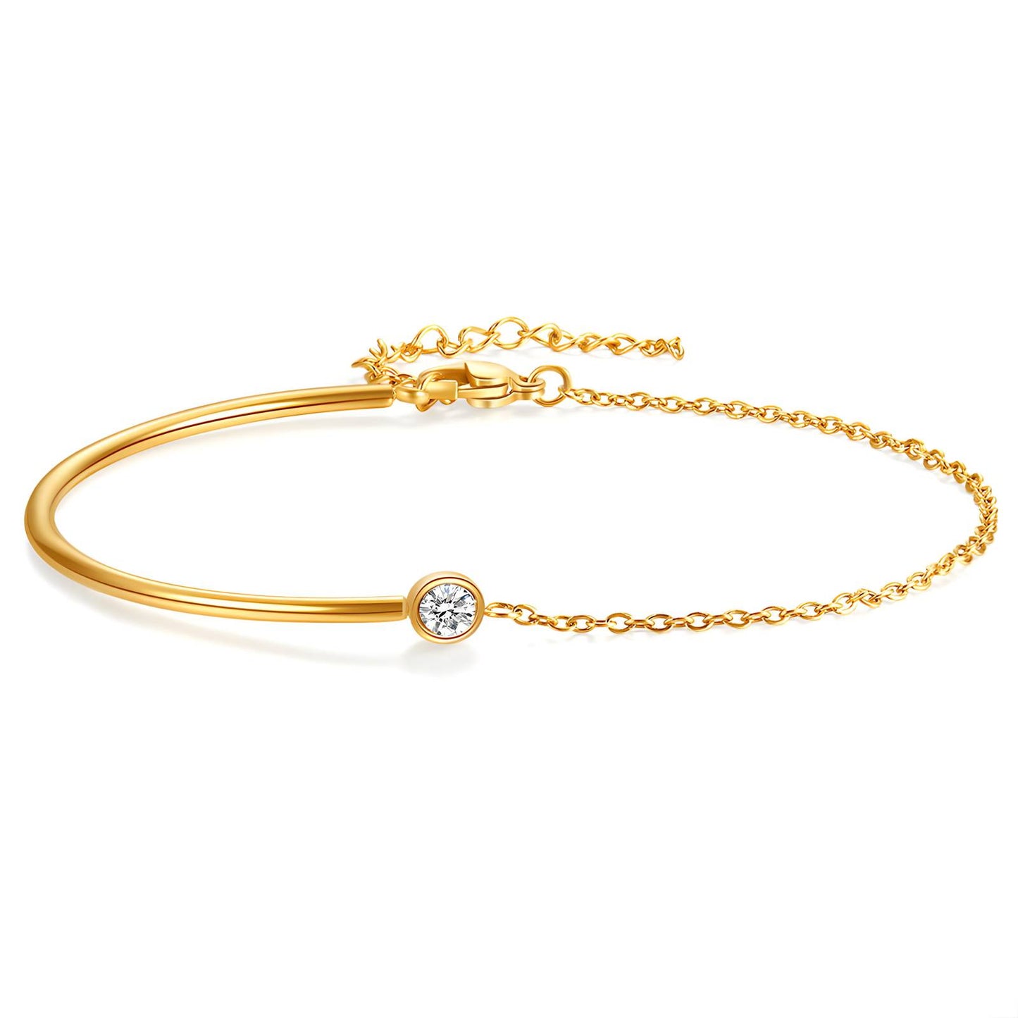 18K Gold Plated Stainless Steel Half Bangle With Diamond Bracelet