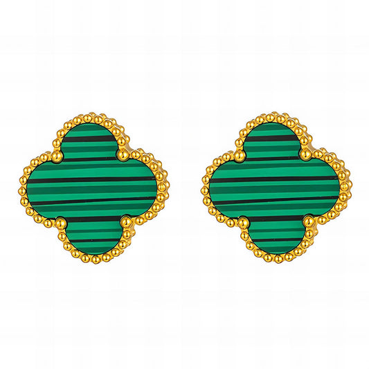 18K Gold Plated Stainless Steel Green Enamel Flower Earrings