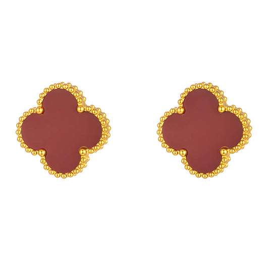 18K Gold Plated Stainless Steel Red Enamel Flower Earrings