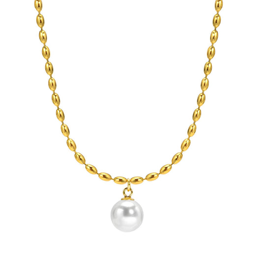 18K Gold Plated Stainless Steel Elegant Pearl Necklace