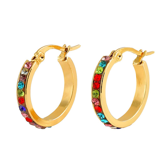 18K Gold Plated Stainless Steel Multicolor Hoop Earrings