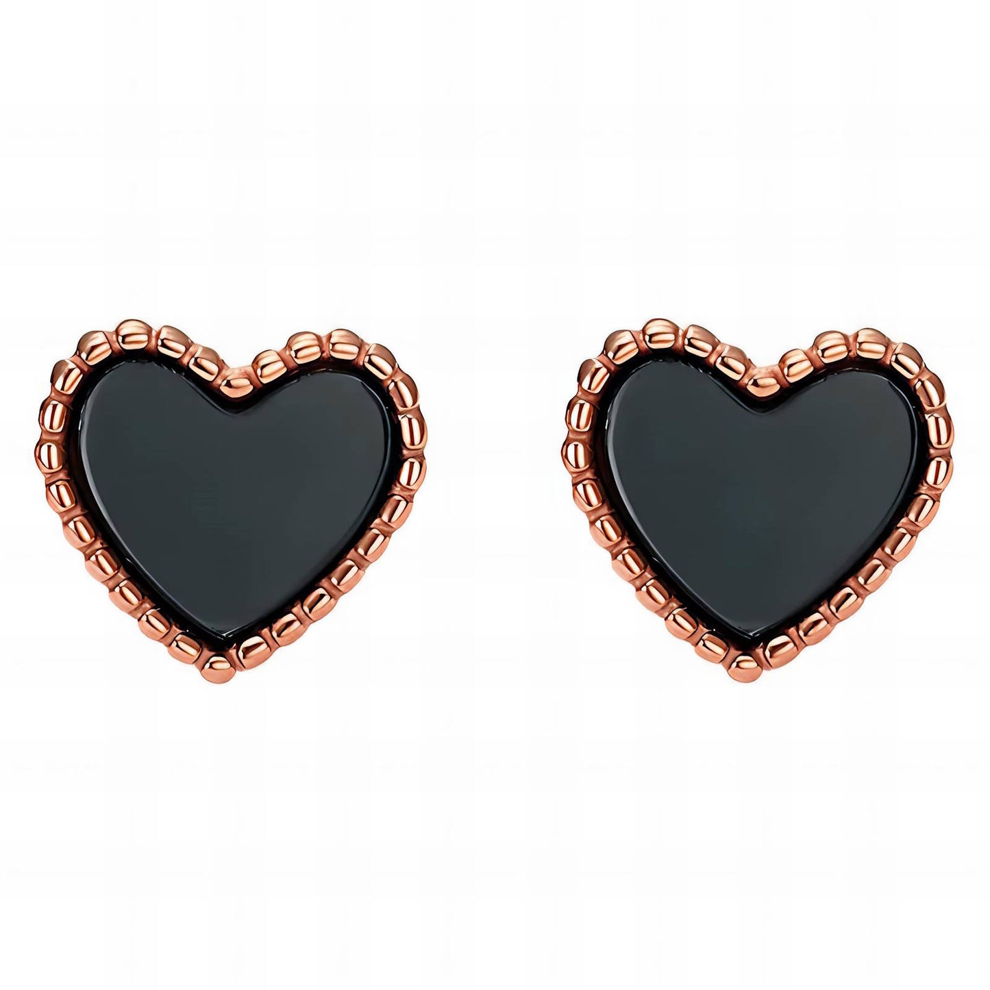 18K Gold Plated Stainless Steel Hearts Black Enamel Earrings