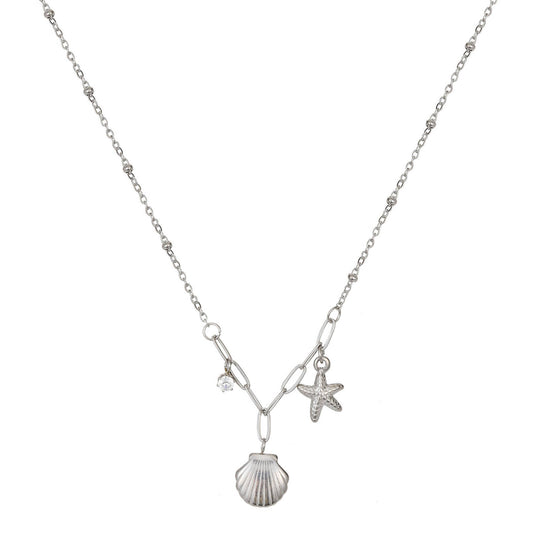 Stainless Steel Sea Life Starfish & Shell Necklace