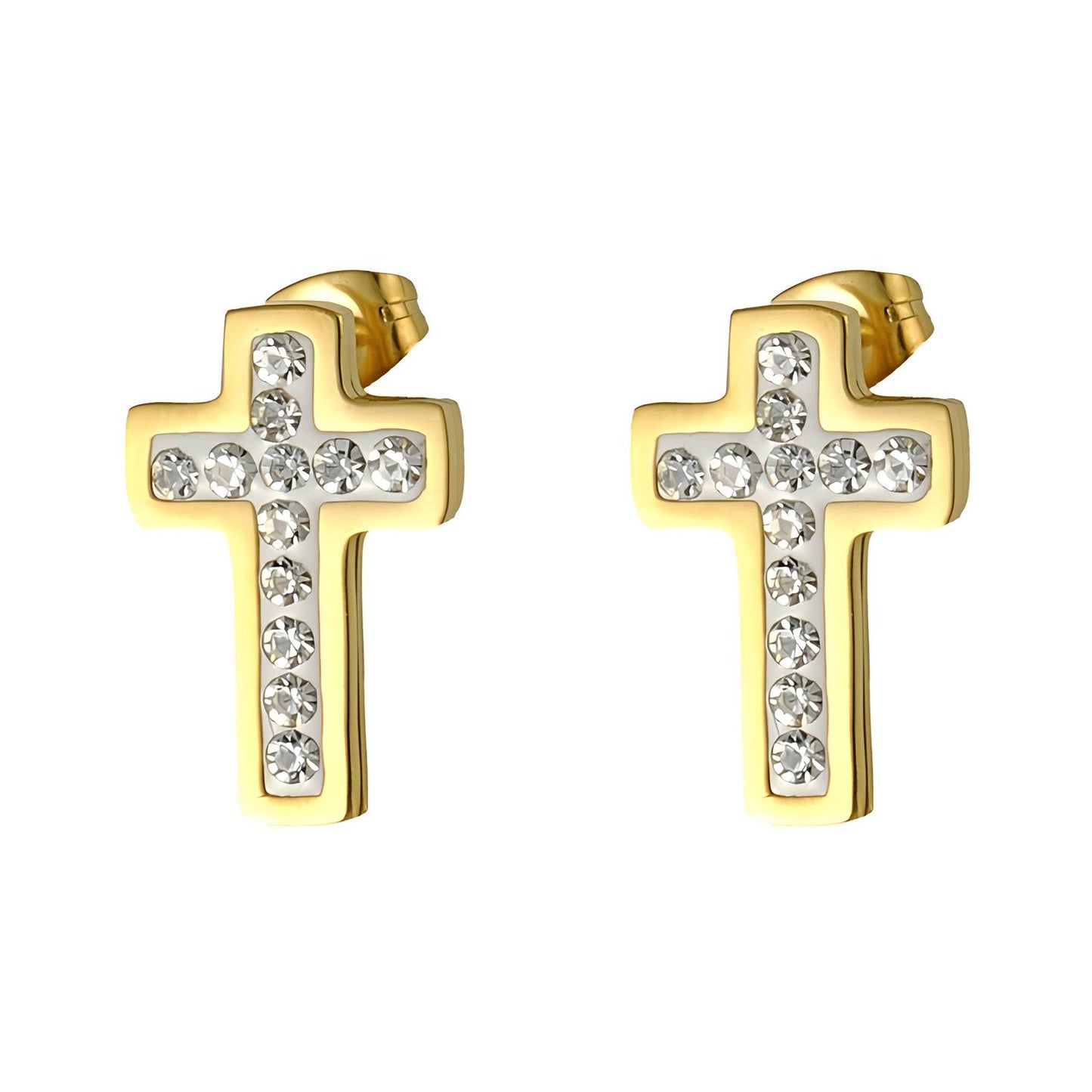 18K Gold Plated Stainless Steel Crosses Earrings