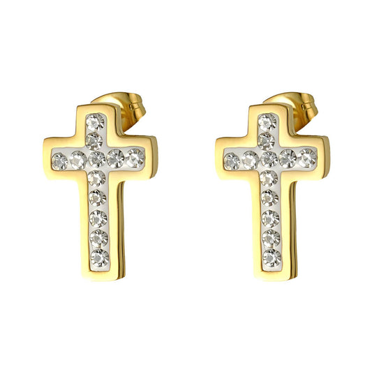 18K Gold Plated Stainless Steel Crosses Earrings