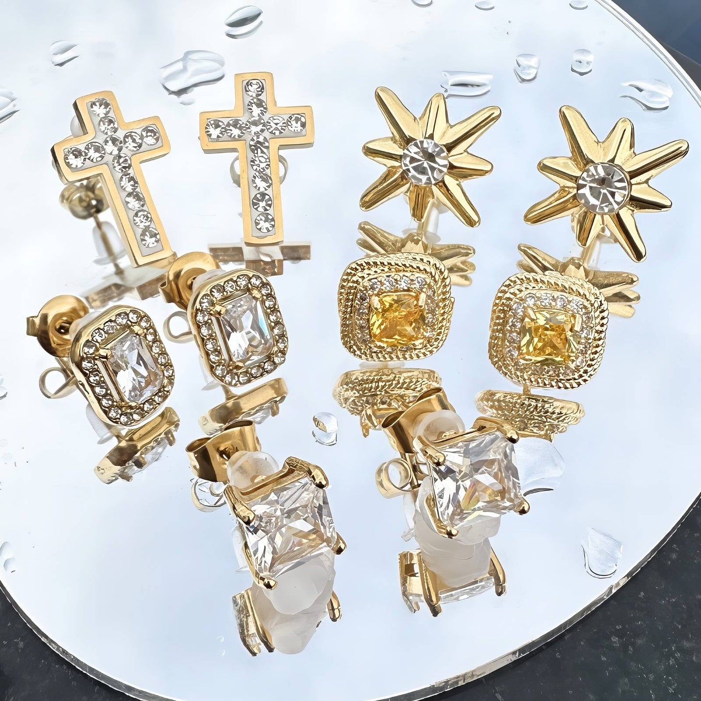 18K Gold Plated Stainless Steel Crosses Earrings