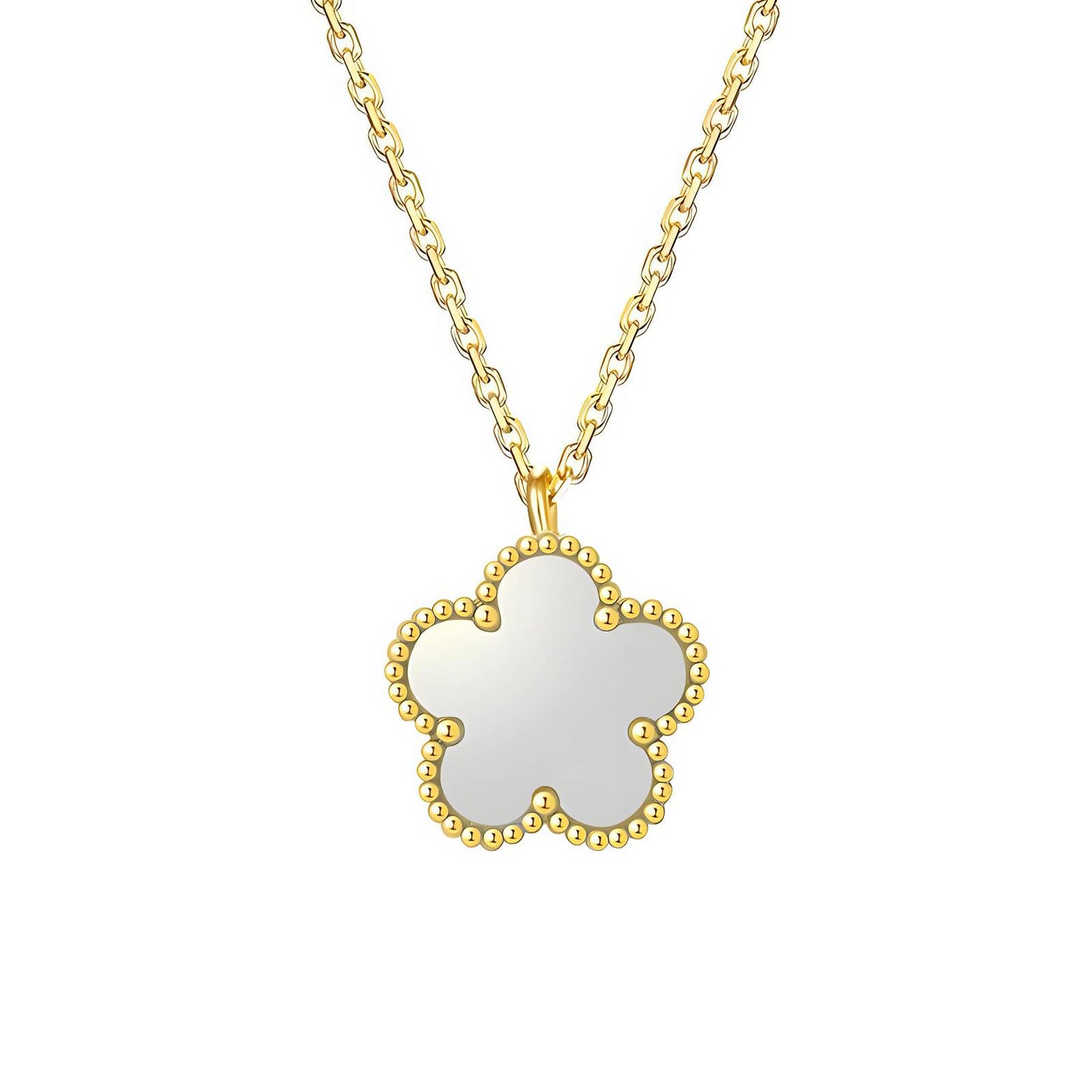 18K Gold Plated Stainless Steel White Enamel Flower Necklace