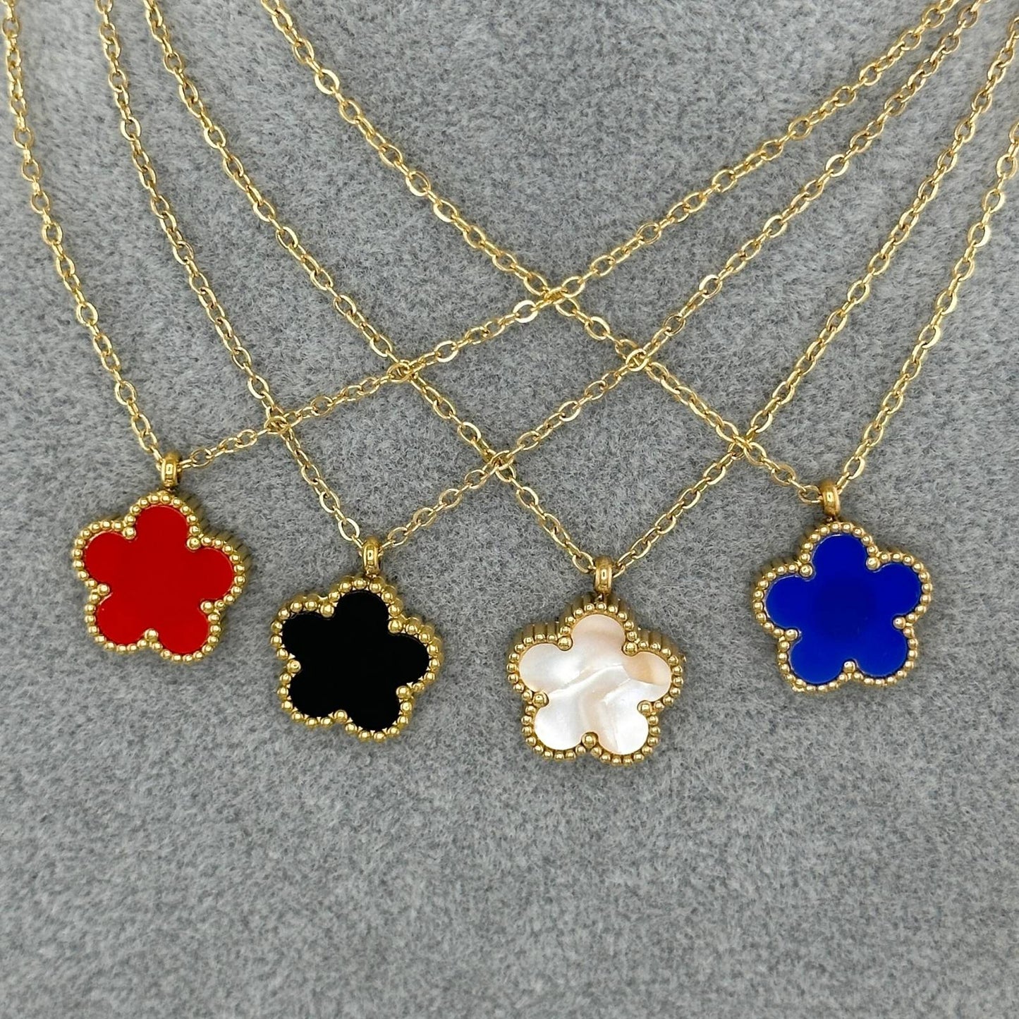 18K Gold Plated Stainless Steel White Enamel Flower Necklace