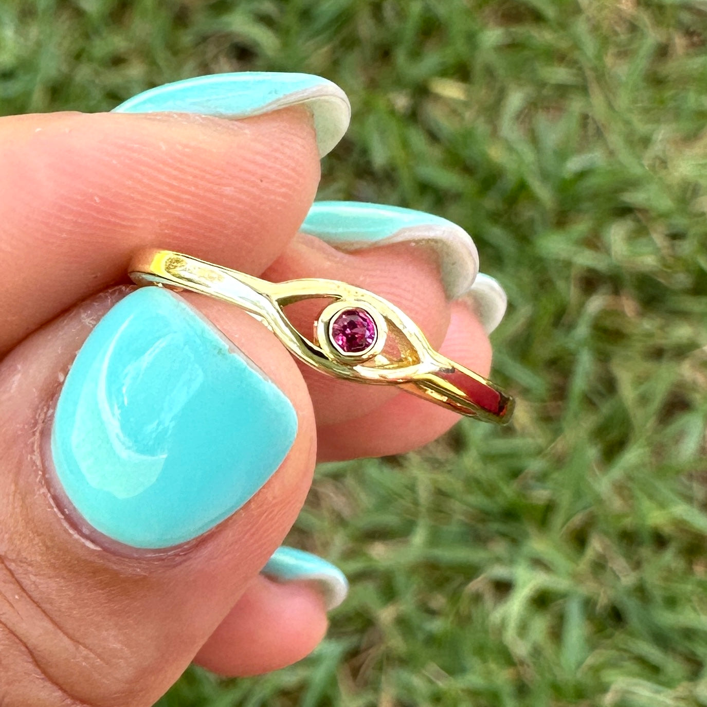 Evil Eye Gold Filled Ring with Pink Cubic Zirconia One Size