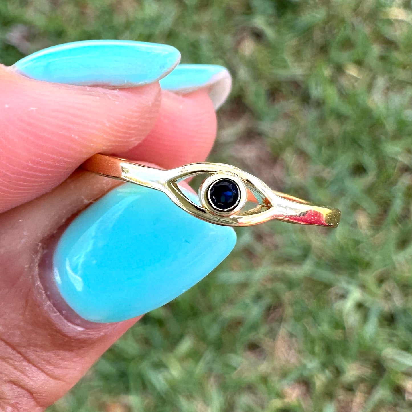 Evil Eye Gold Filled Ring with Navy Blue Cubic Zirconia One Size