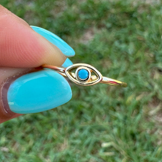 Evil Eye Gold Filled Ring with Blue Stone One Size