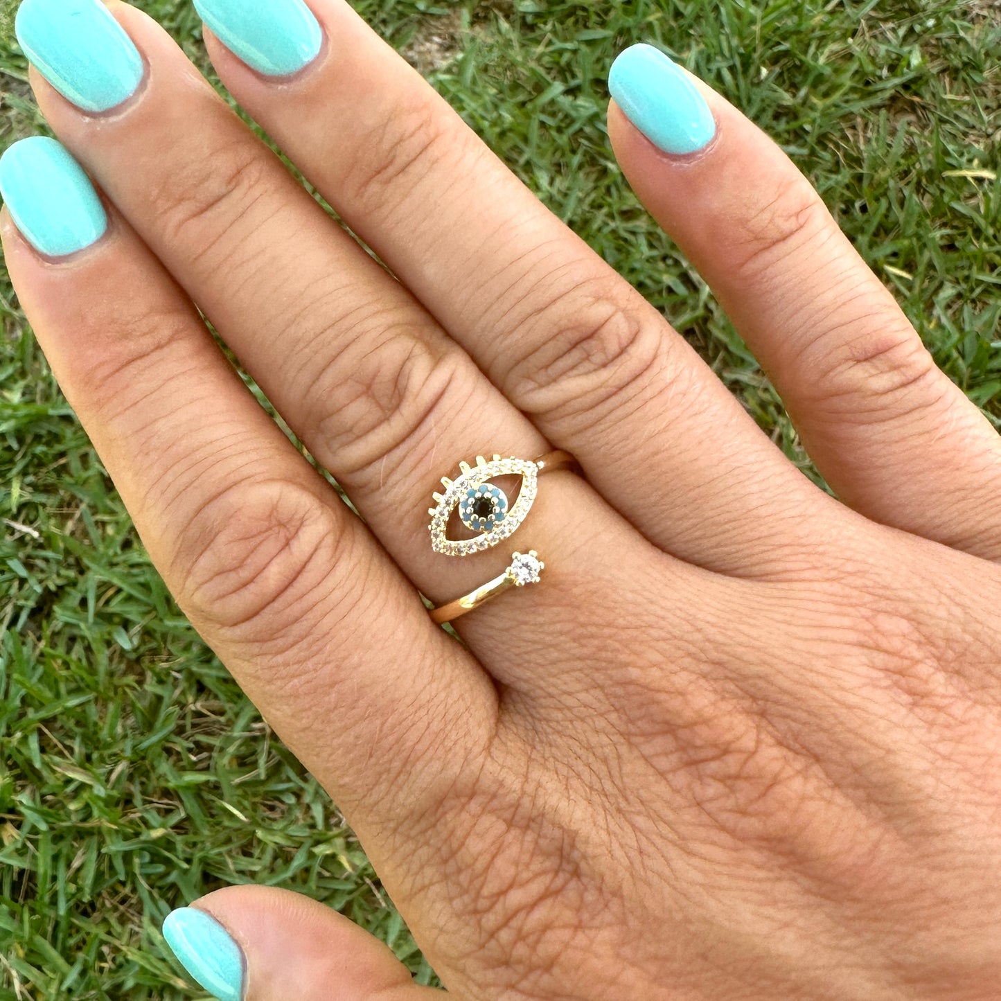 Evil Eye Gold Filled Cubic Zirconia Ring One Size