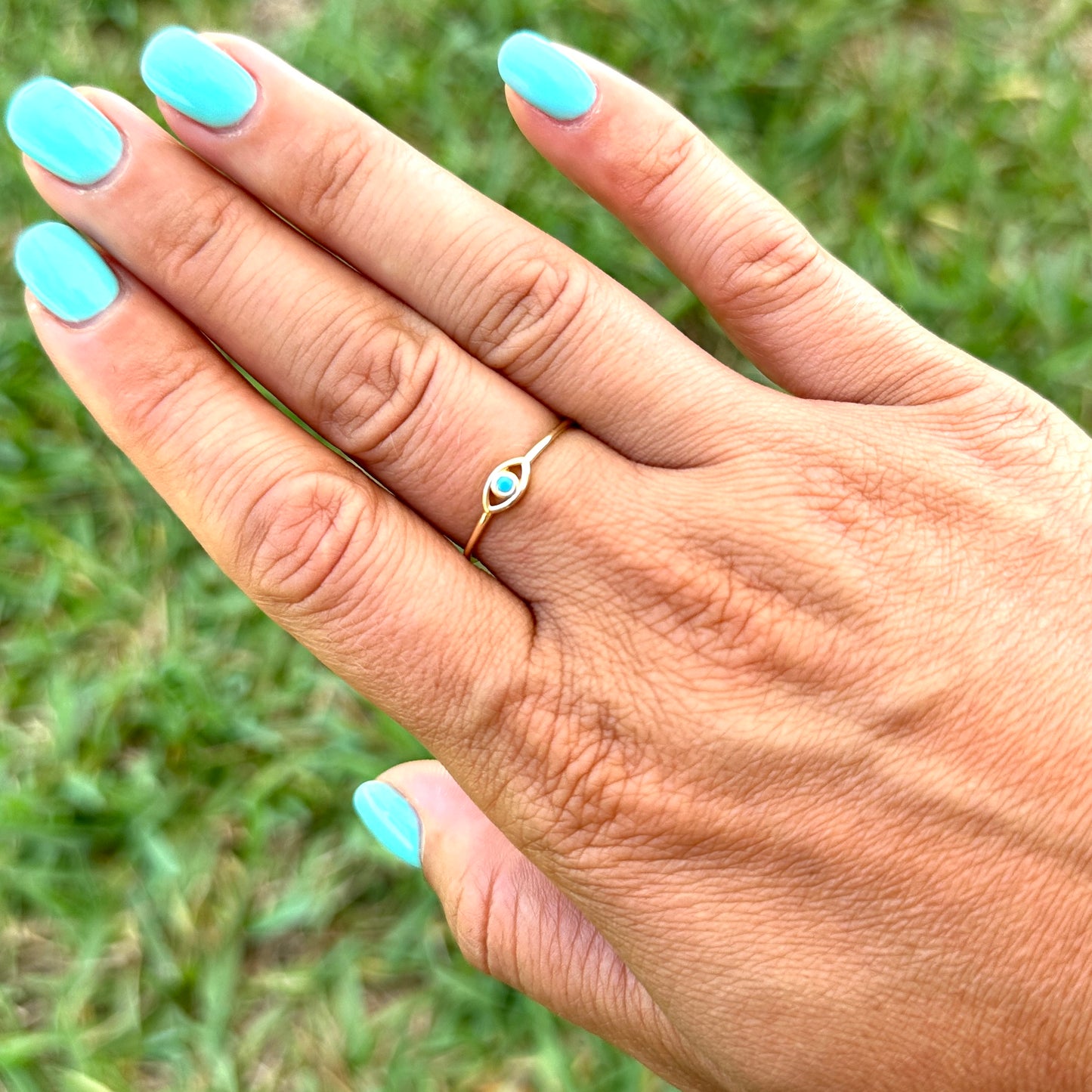 Evil Eye Gold Filled Ring with Blue Stone One Size