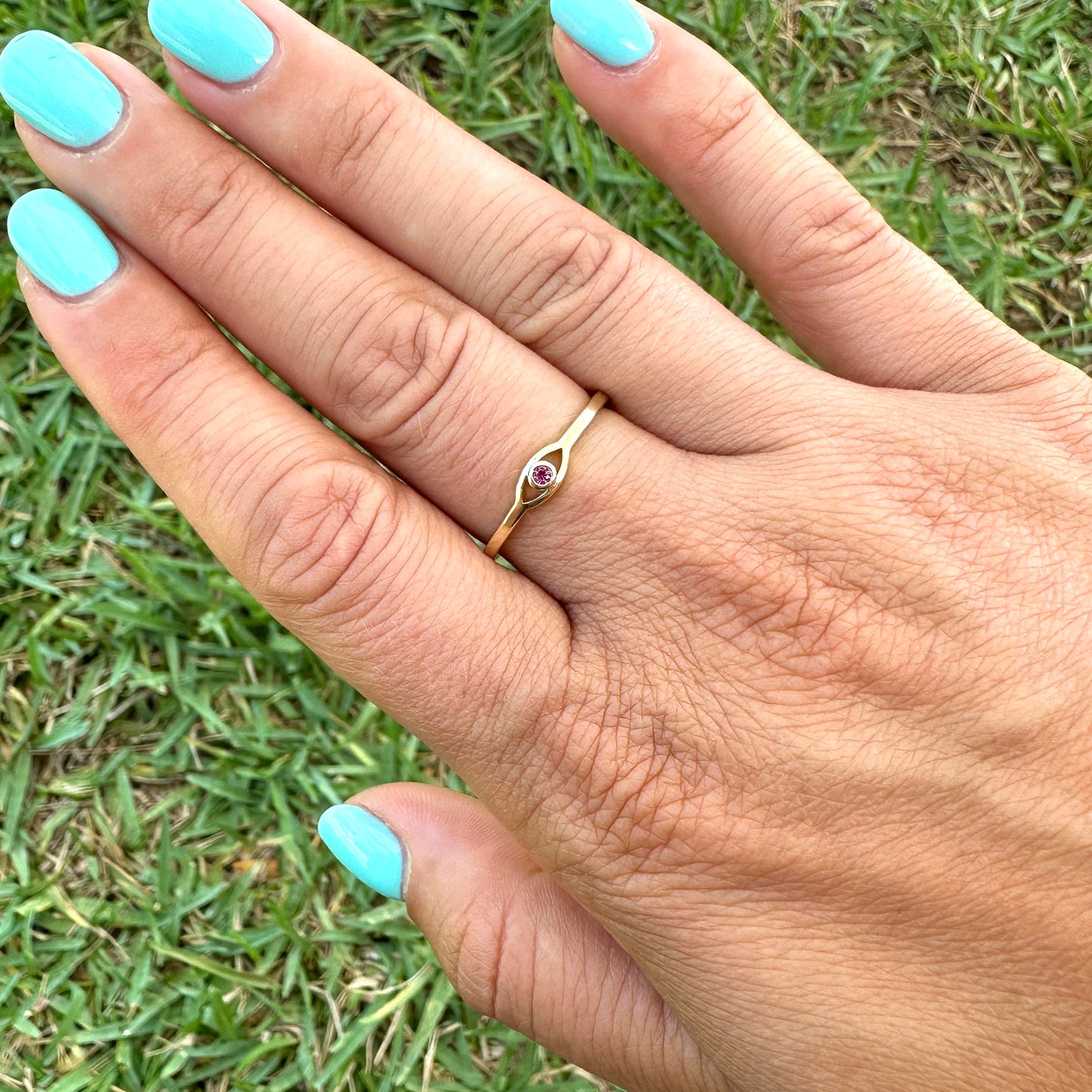 Evil Eye Gold Filled Ring with Pink Cubic Zirconia One Size