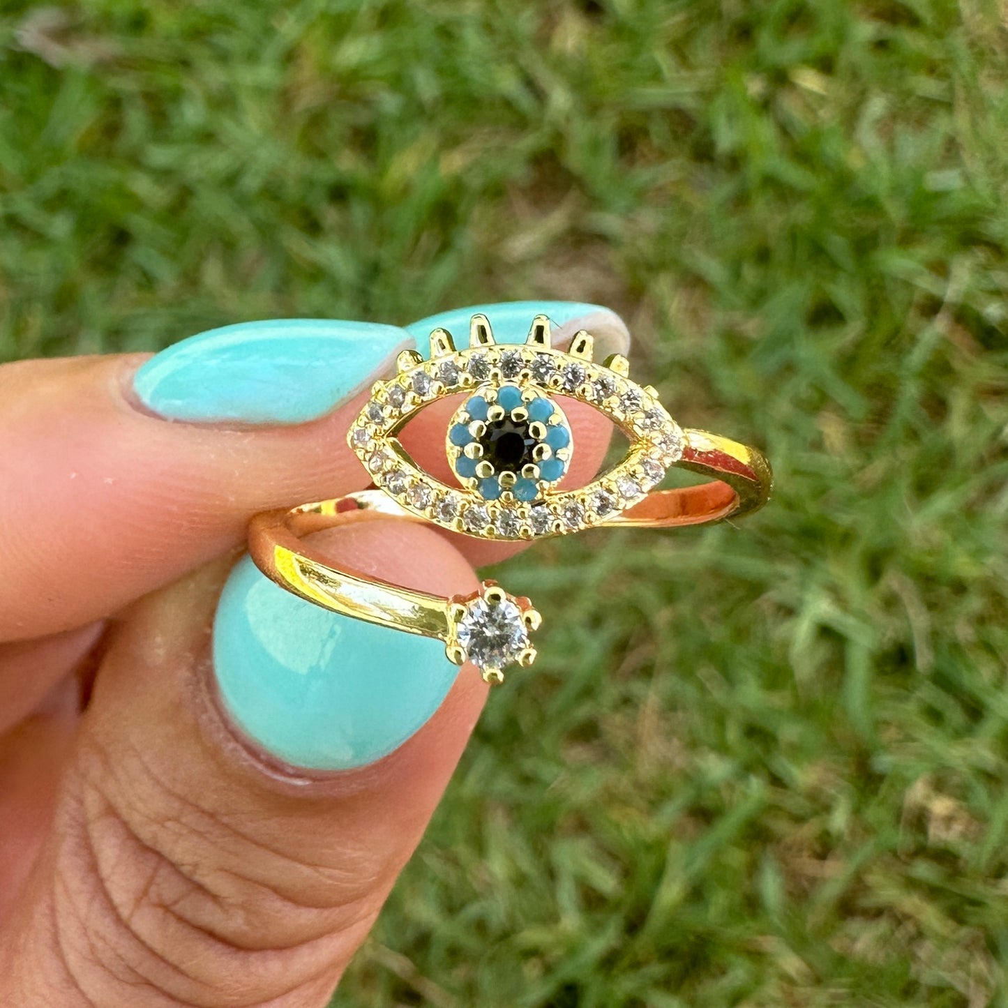 Evil Eye Gold Filled Cubic Zirconia Ring One Size